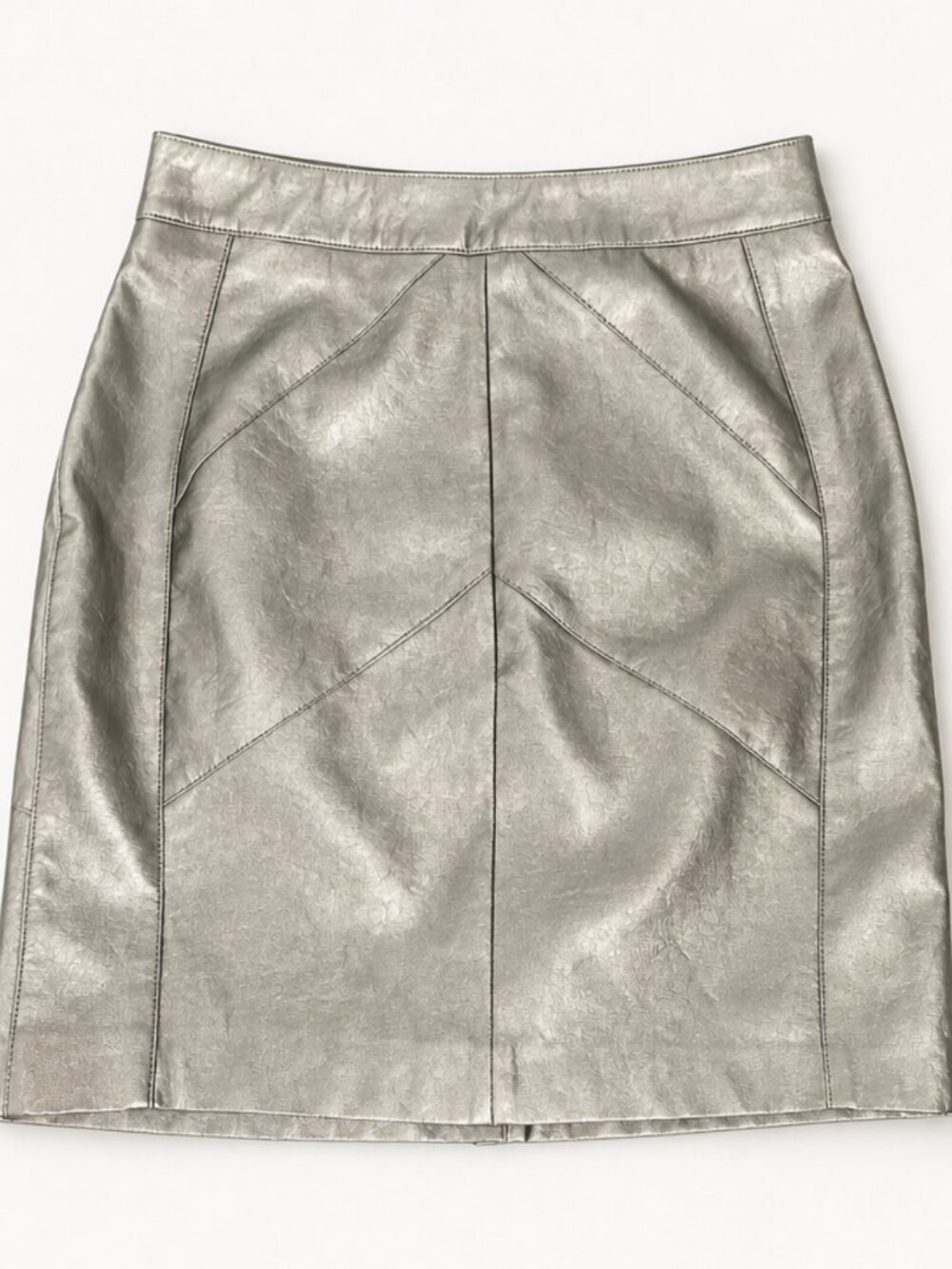 DKNY Silver Metallic Faux Leather Mini Skirt - 28" waist